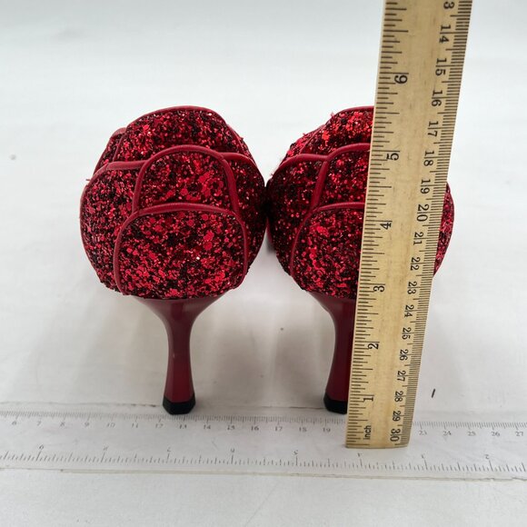 XYD Burgundy Glitter Pointed Toe D'Orsay Kitten Heel Wedding Shoes - Picture 5 of 8